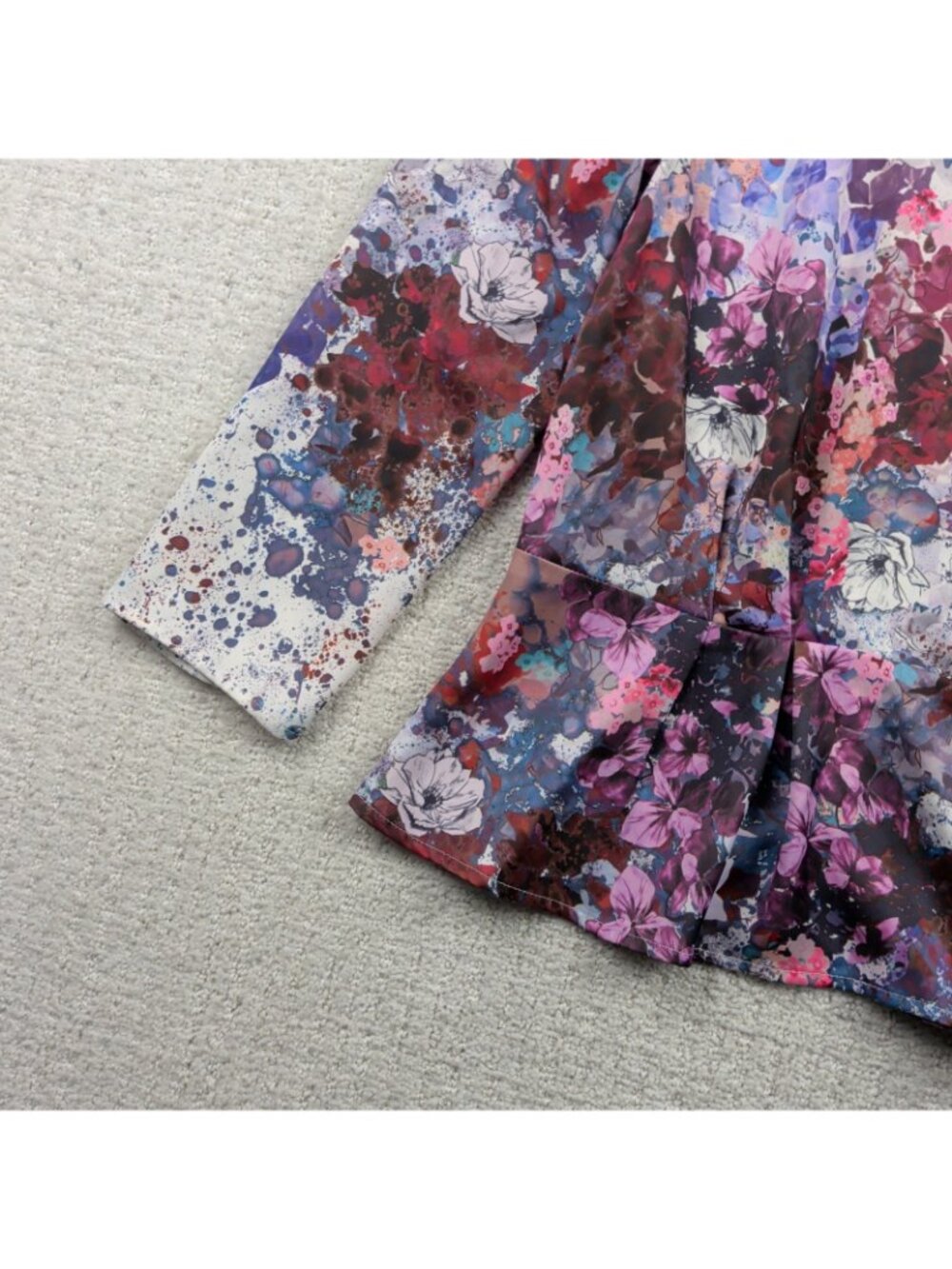 H&M Top Floral Peplum Blouse Boho Folk Indie Flowy Floral Artsy AOP Women Sz 4 - Picture 3 of 11